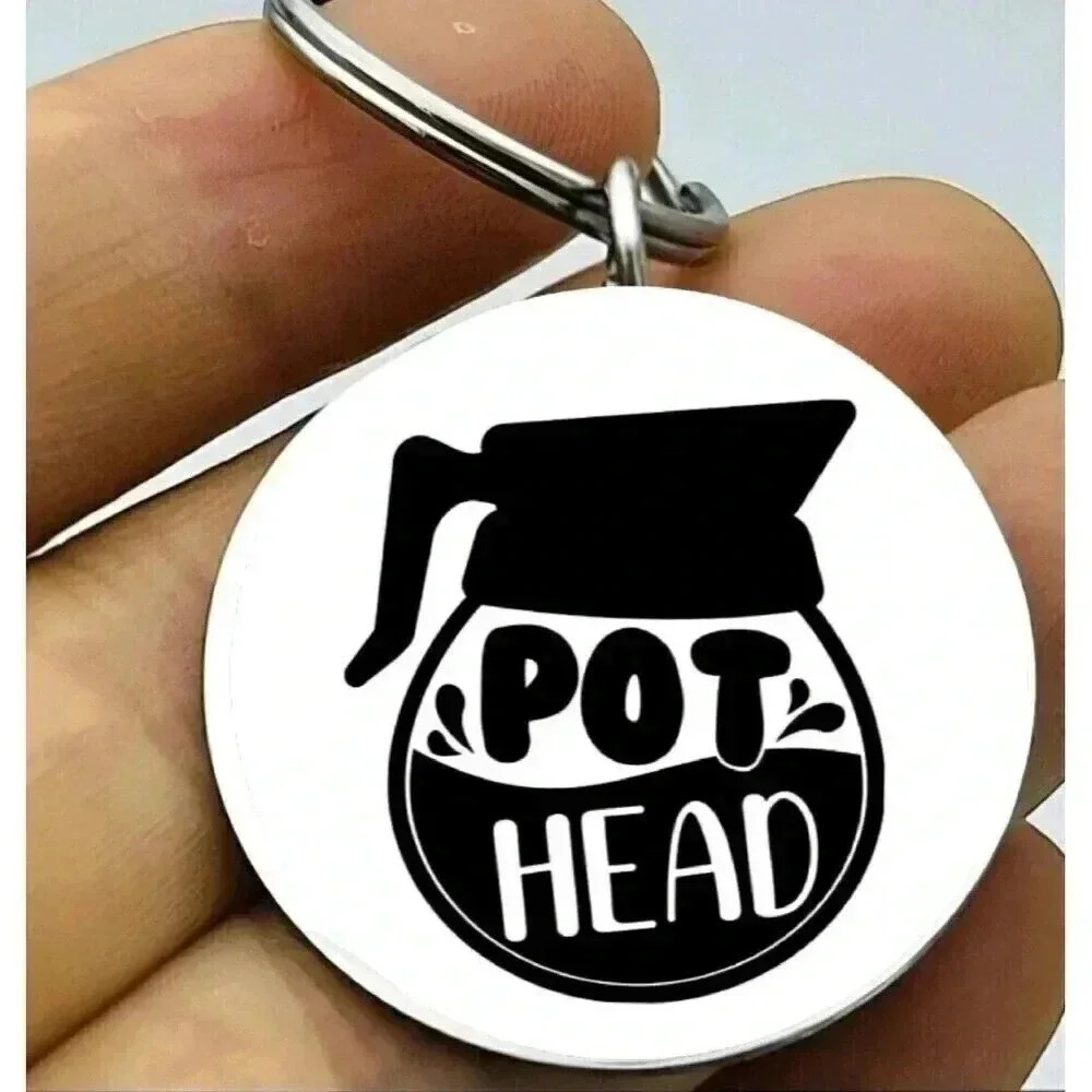 Coffee Pot Head Hot Drink Funny Cute Keychain